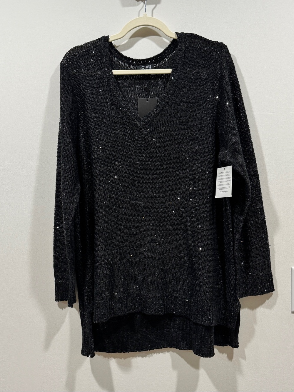 NWT Jones New York Black V-Neck Sequin-Embellished Sweater Sz 2X